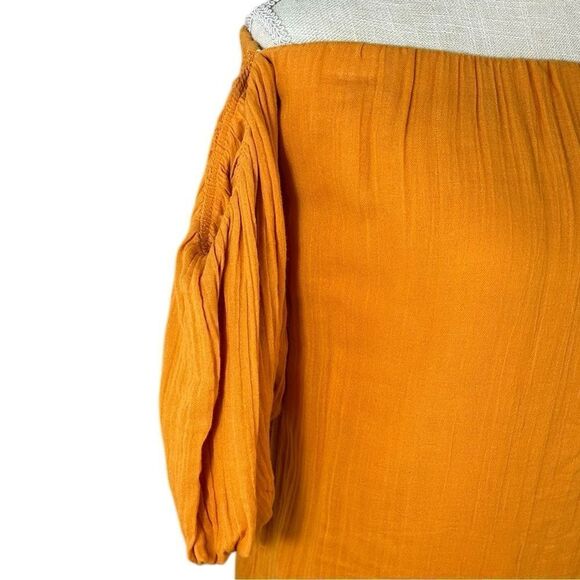 Free People Bright Orange Vieques Off The Shoulder Puff Sleeve Midi Dress - Picture 11 of 14